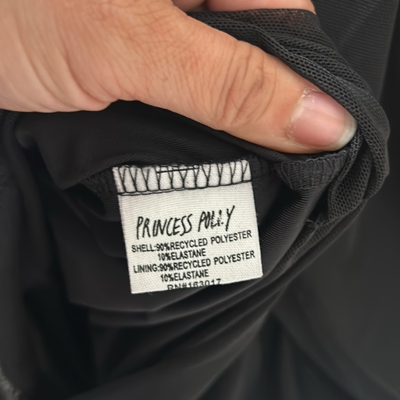 Princess Polly Charvi Black Mesh Long Sleeve Square Neck Ruched Mini Dress - Picture 9 of 11